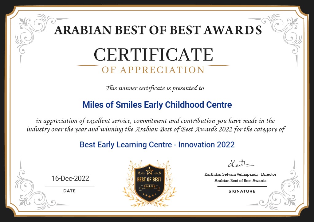 2022 Award Of Best Early Learning Centre - Innovation By Arabian Best Of Best Awards
