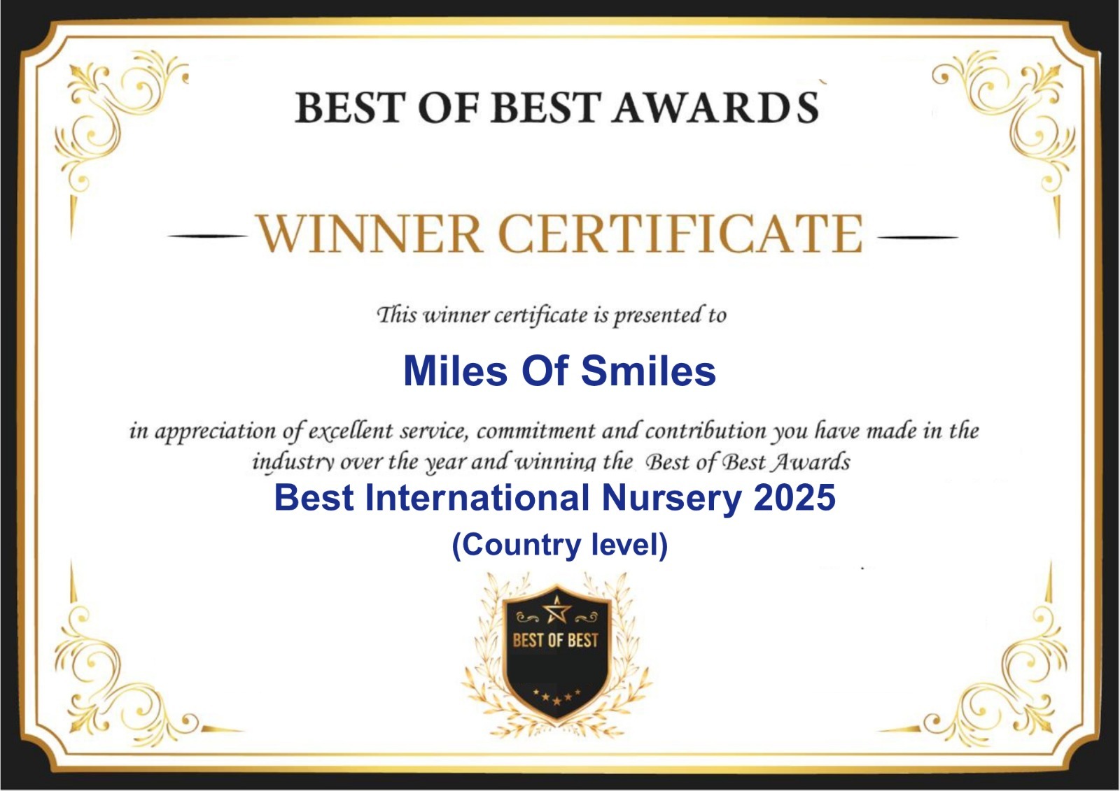 2025 Award Of Best International Nursery School In UAE by Arabian Best Of Best Awards