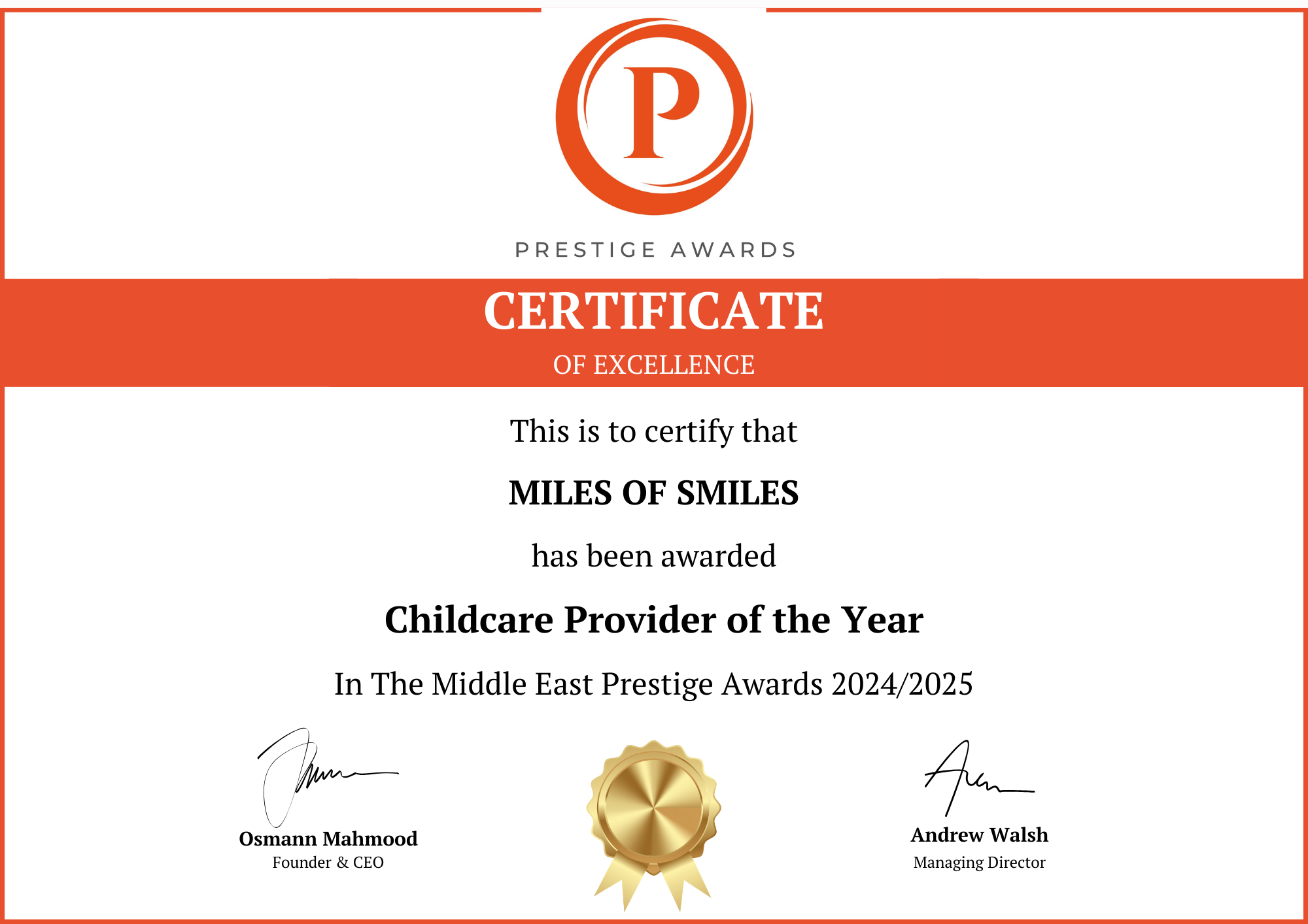 2025 Award Of Children's Education Provider Of The Year by Prestige Awards